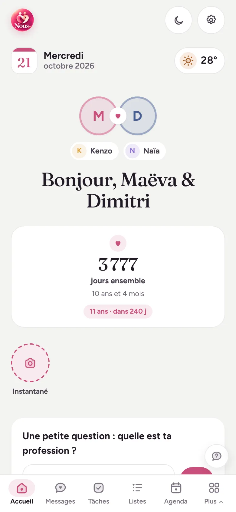 L’accueil de l’appli Nous sur un téléphone