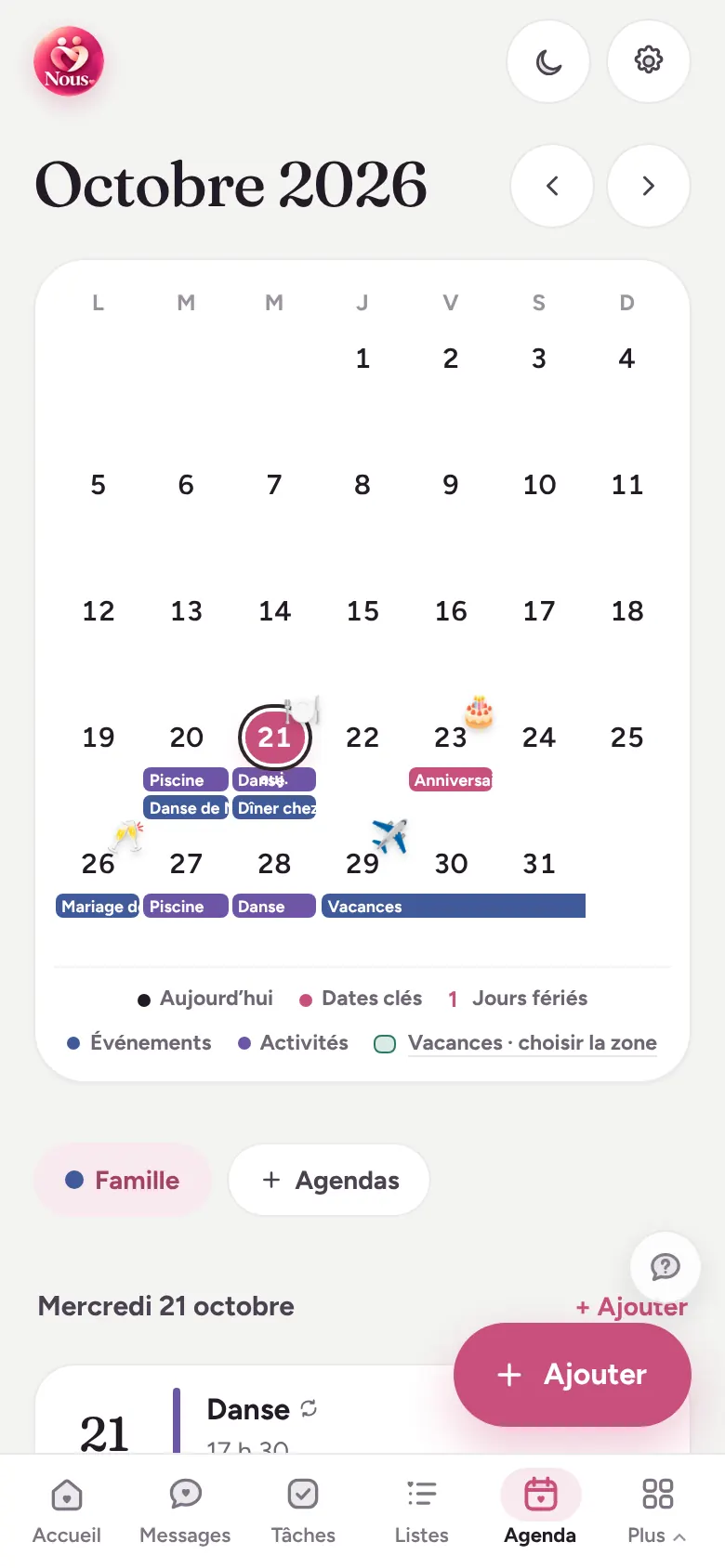Capture d’écran : Agenda