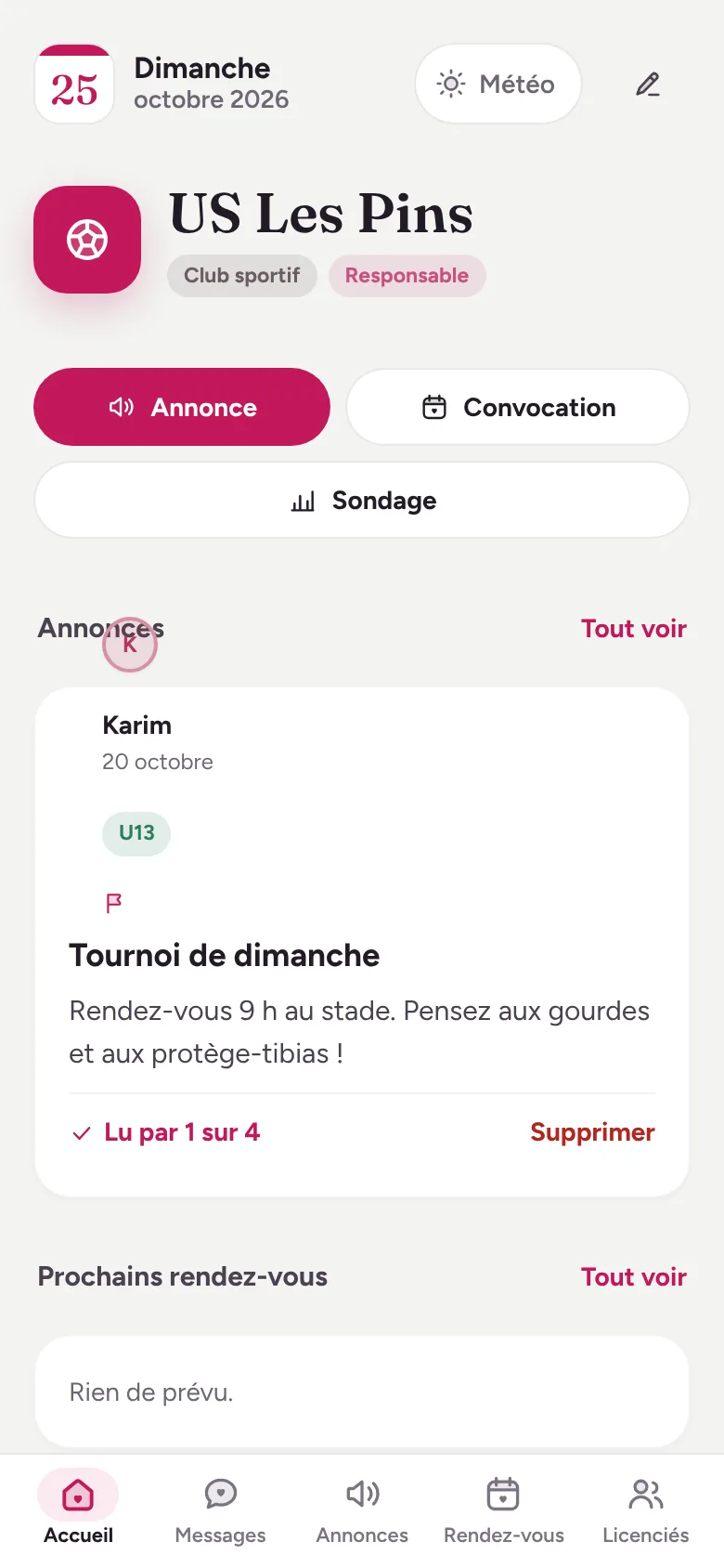 Capture d’écran : Clubs et associations