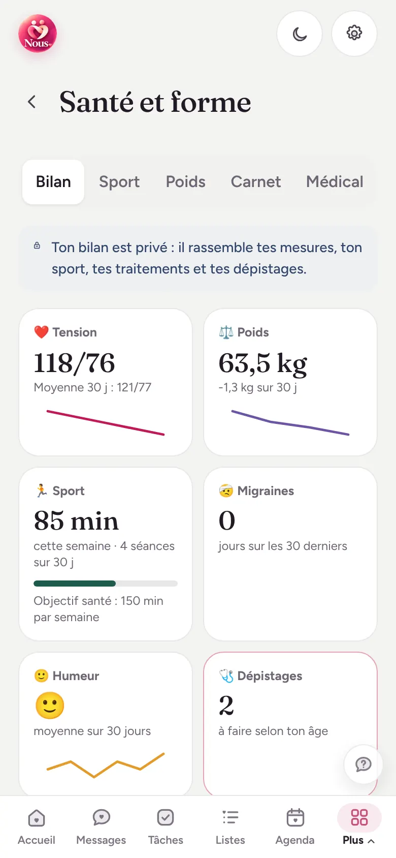 Capture d’écran : Santé et forme