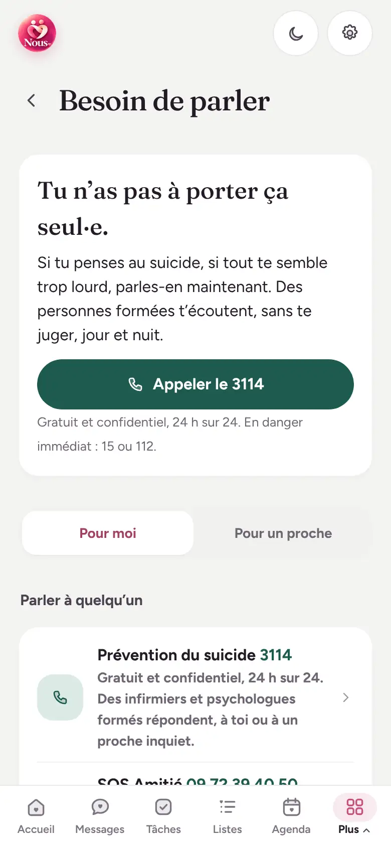 Capture d’écran : Besoin de parler
